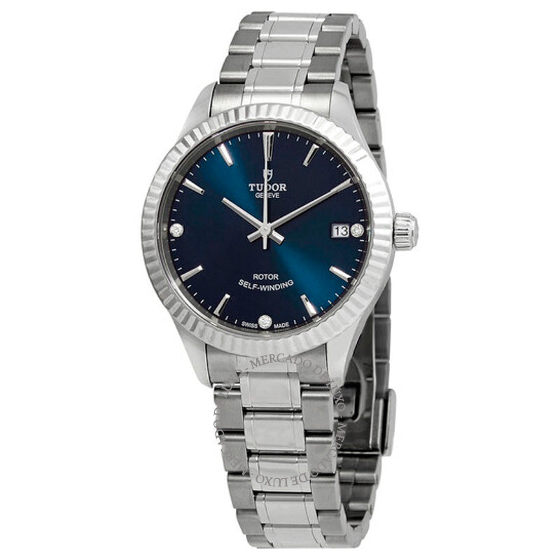 Relógio Automático Azul com Mostrador de 3 Diamantes 34 mm - Mercado de Luxo - O Maior E-Commerce de Bens, Produtos e Serviços de Luxo do Brasil.