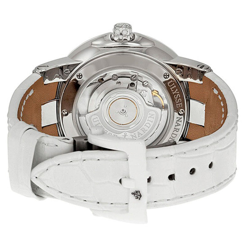 Relógio Executivo Dual Time Mostrador Roxo Diamante Couro Branco  - Mercado de Luxo - O Maior E-Commerce de Bens, Produtos e Serviços de Luxo do Brasil.