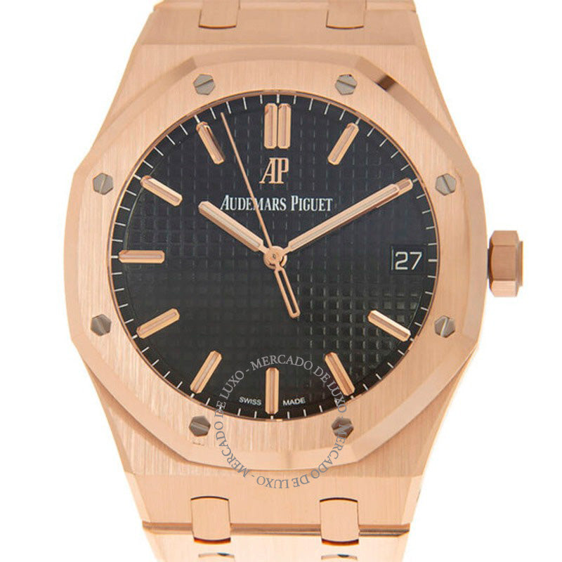 Relógio Royal Oak Mostrador Preto Automático Ouro Rosa 18k 41 mm - Mercado de Luxo - O Maior E-Commerce de Bens, Produtos e Serviços de Luxo do Brasil.