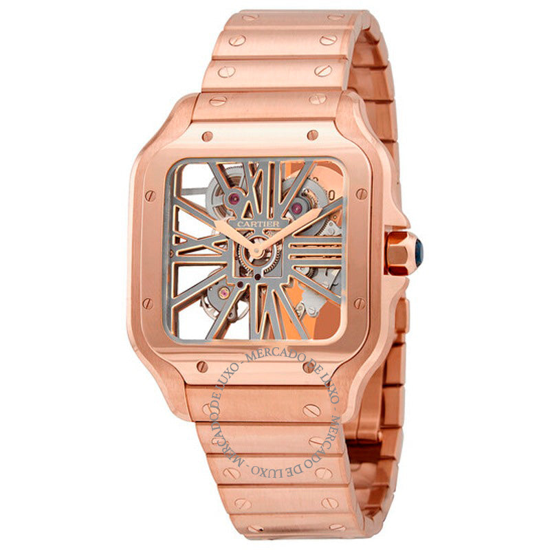 Relógio Santos Hand Wind Ouro Rosa 18k Mostrador Esqueleto 39 mm - Mercado de Luxo - O Maior E-Commerce de Bens, Produtos e Serviços de Luxo do Brasil.