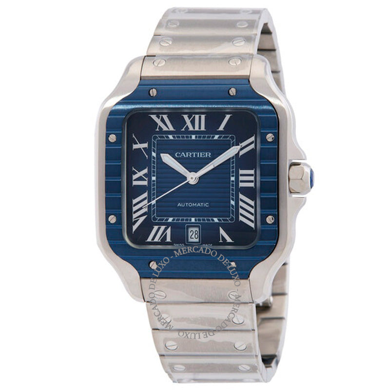 Relógio Santos Modelo Grande Mostrador Azul Estriado 39 mm - Mercado de Luxo - O Maior E-Commerce de Bens, Produtos e Serviços de Luxo do Brasil.