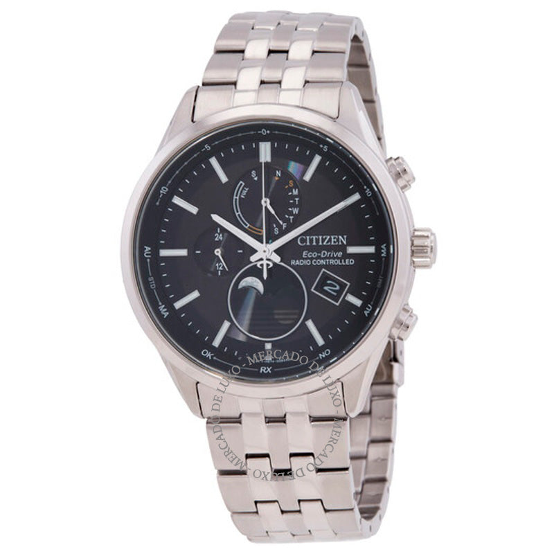 Relógio Eco-Drive com mostrador preto e fases da lua controlado por rádio 42 mm - Mercado de Luxo - O Maior E-Commerce de Bens, Produtos e Serviços de Luxo do Brasil.
