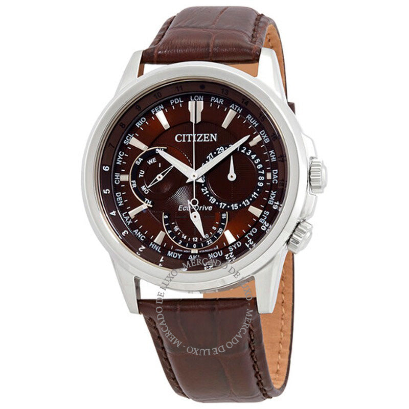 Relógio Calendário Hora Mundial Eco-Drive Mostrador Marrom 44 mm - Mercado de Luxo - O Maior E-Commerce de Bens, Produtos e Serviços de Luxo do Brasil.
