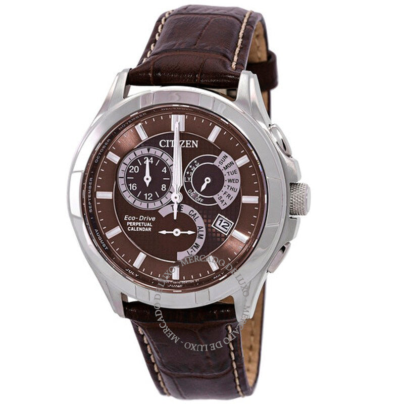 Relógio Eco-Drive Perpetual GMT Mostrador Marrom 43 mm - Mercado de Luxo - O Maior E-Commerce de Bens, Produtos e Serviços de Luxo do Brasil.