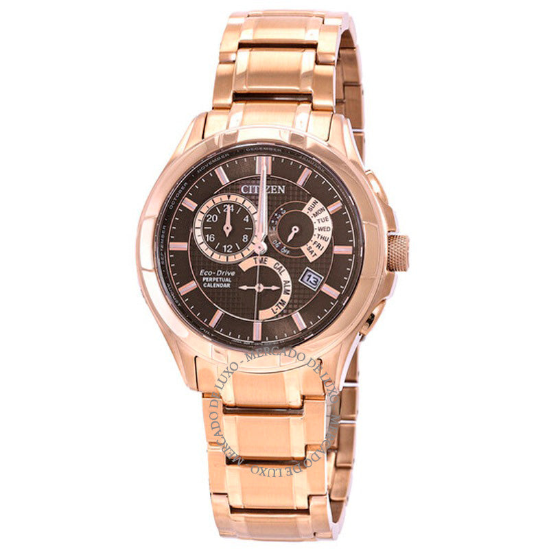 Relógio Eco-Drive Perpetual GMT Mostrador Marrom 43 mm - Mercado de Luxo - O Maior E-Commerce de Bens, Produtos e Serviços de Luxo do Brasil.