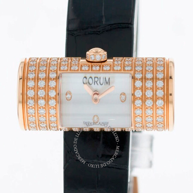Relógio Mostrador prateado com diamantes e quartzo em tubo dourado 30 mm - Mercado de Luxo - O Maior E-Commerce de Bens, Produtos e Serviços de Luxo do Brasil.