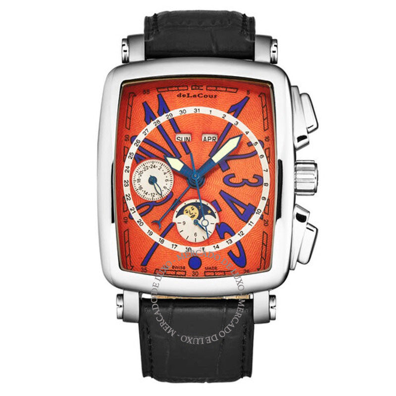 Relógio Vialarga Cronógrafo GMT Automático Fases da Lua Dia-Noite Mostrador Laranja 38 mm - Mercado de Luxo - O Maior E-Commerce de Bens, Produtos e Serviços de Luxo do Brasil.