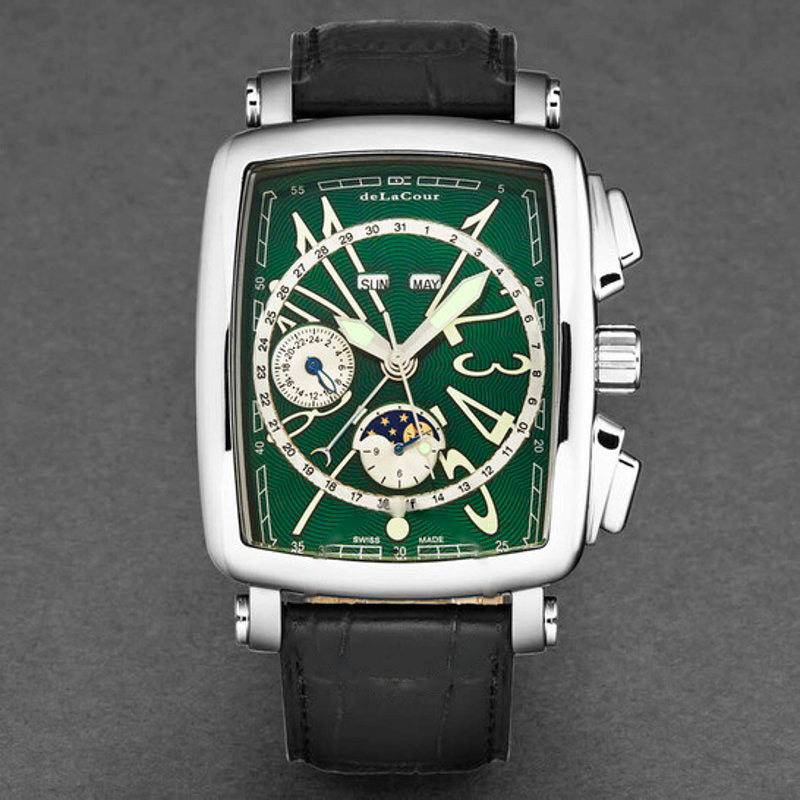 Relógio Vialarga Cronógrafo GMT Automático Fase da Lua Dia-Noite Mostrador Verde 38 mm - Mercado de Luxo - O Maior E-Commerce de Bens, Produtos e Serviços de Luxo do Brasil.
