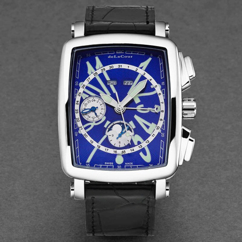 Relógio Vialarga Cronógrafo GMT Automático Fase da Lua Dia-Noite Mostrador Azul 38 mm - Mercado de Luxo - O Maior E-Commerce de Bens, Produtos e Serviços de Luxo do Brasil.