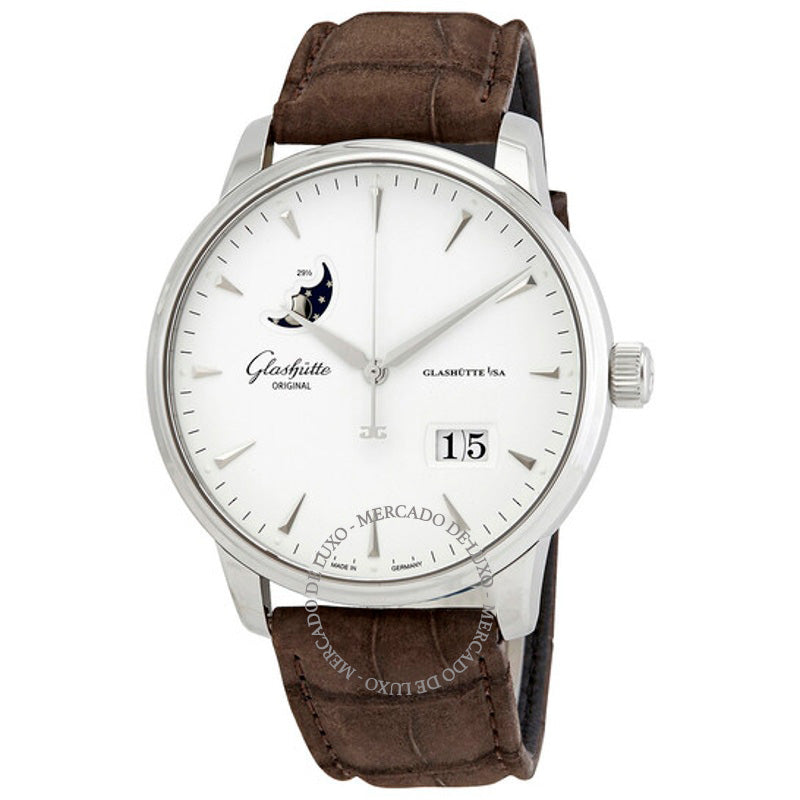 Relógio Senator Excellence Panorama Data Fase da Lua Automático Mostrador Prateado 42 mm - Mercado de Luxo - O Maior E-Commerce de Bens, Produtos e Serviços de Luxo do Brasil.