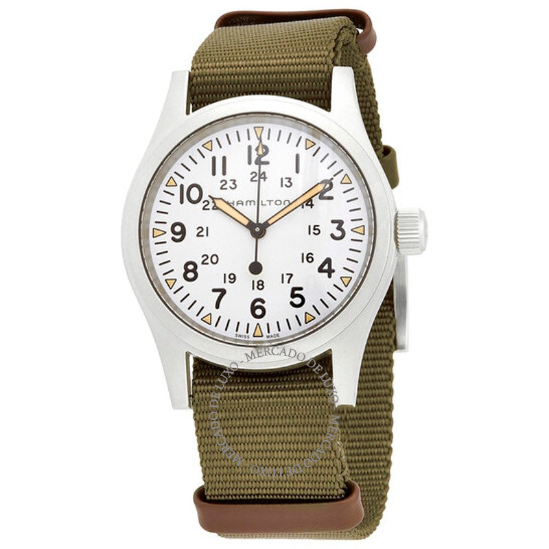 Relógio Campo cáqui mecânico mostrador branco 38 mm - Mercado de Luxo - O Maior E-Commerce de Bens, Produtos e Serviços de Luxo do Brasil.