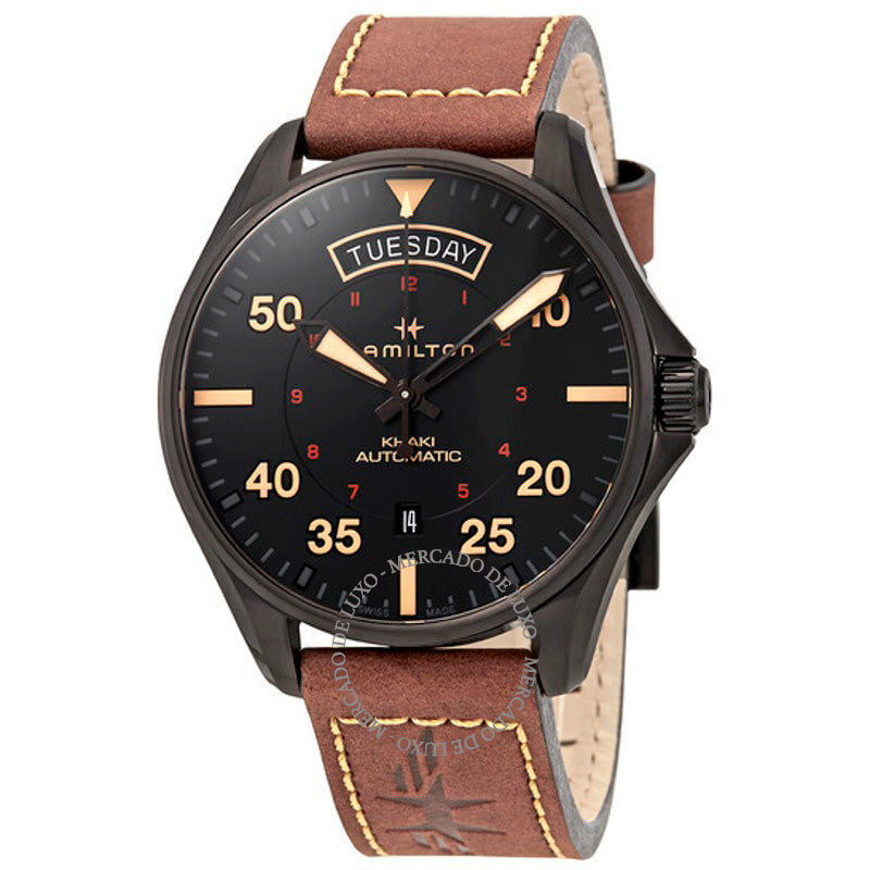 Relógio Khaki Pilot Automático Mostrador Preto  - Mercado de Luxo - O Maior E-Commerce de Bens, Produtos e Serviços de Luxo do Brasil.