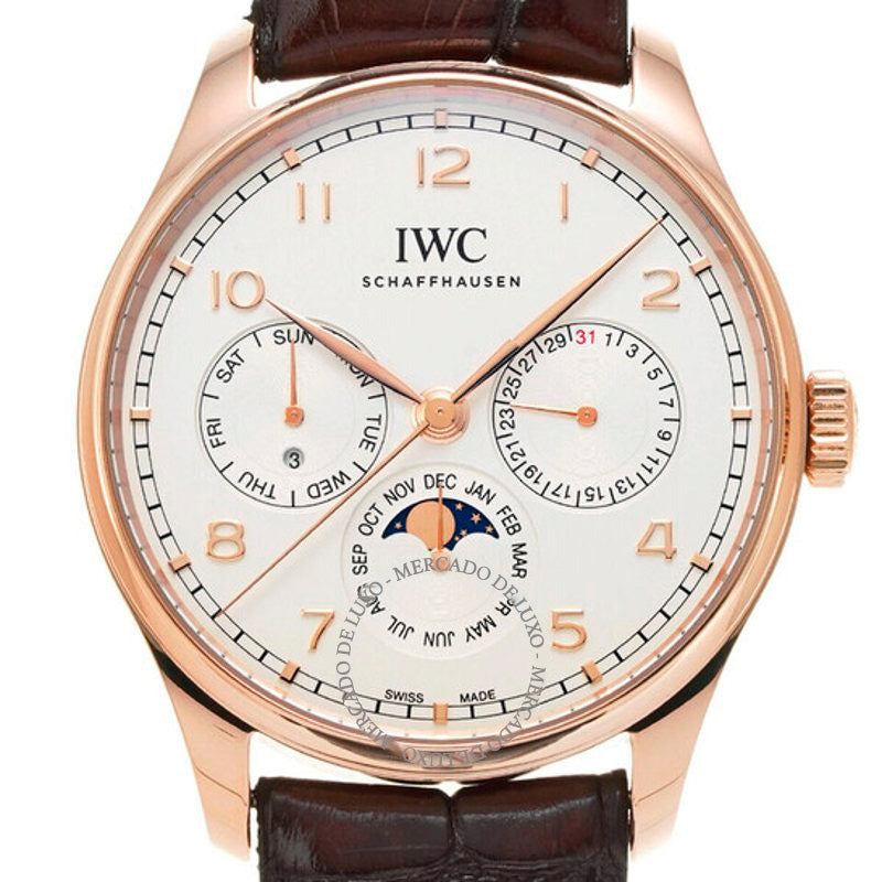 Relógio Portugieser Perpetual Moon Phase Automático Mostrador Prateado 42 mm - Mercado de Luxo - O Maior E-Commerce de Bens, Produtos e Serviços de Luxo do Brasil.
