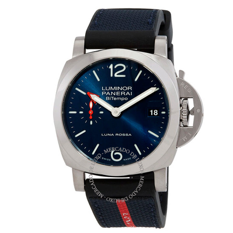 Relógio Luminor Quaranta Bitempo Luna Rossa GMT mostrador azul automático 40 mm - Mercado de Luxo - O Maior E-Commerce de Bens, Produtos e Serviços de Luxo do Brasil.