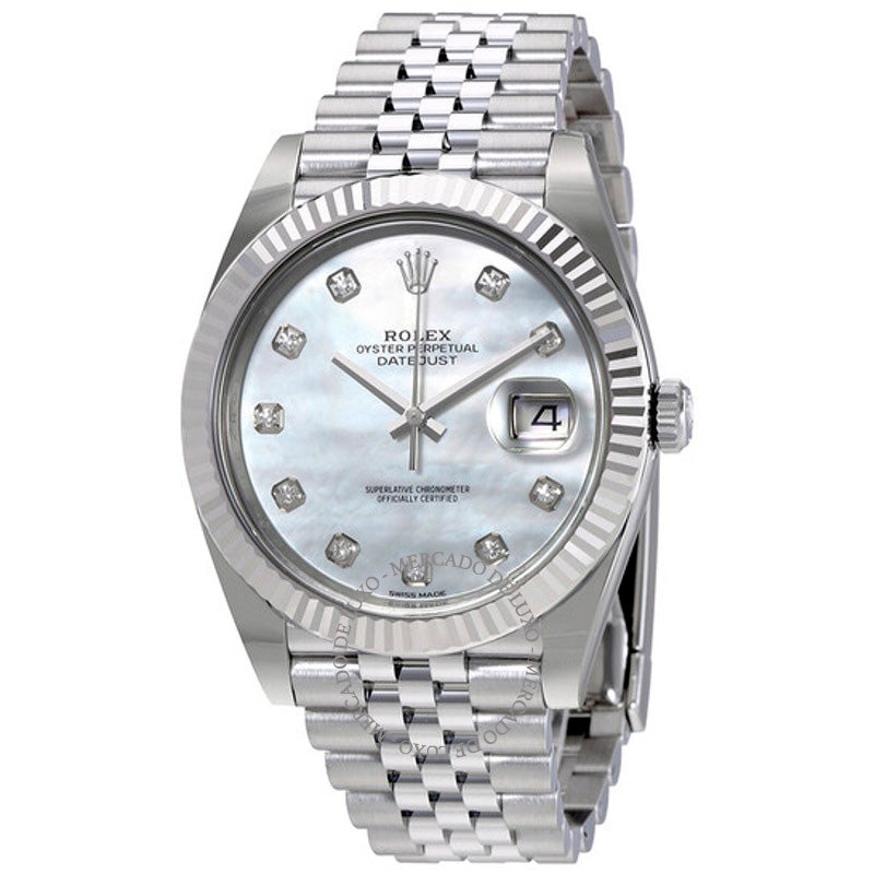 Relógio Oyster Perpetual Datejust Mostrador de Diamante em Madrepérola Branca 41 mm - Mercado de Luxo - O Maior E-Commerce de Bens, Produtos e Serviços de Luxo do Brasil.