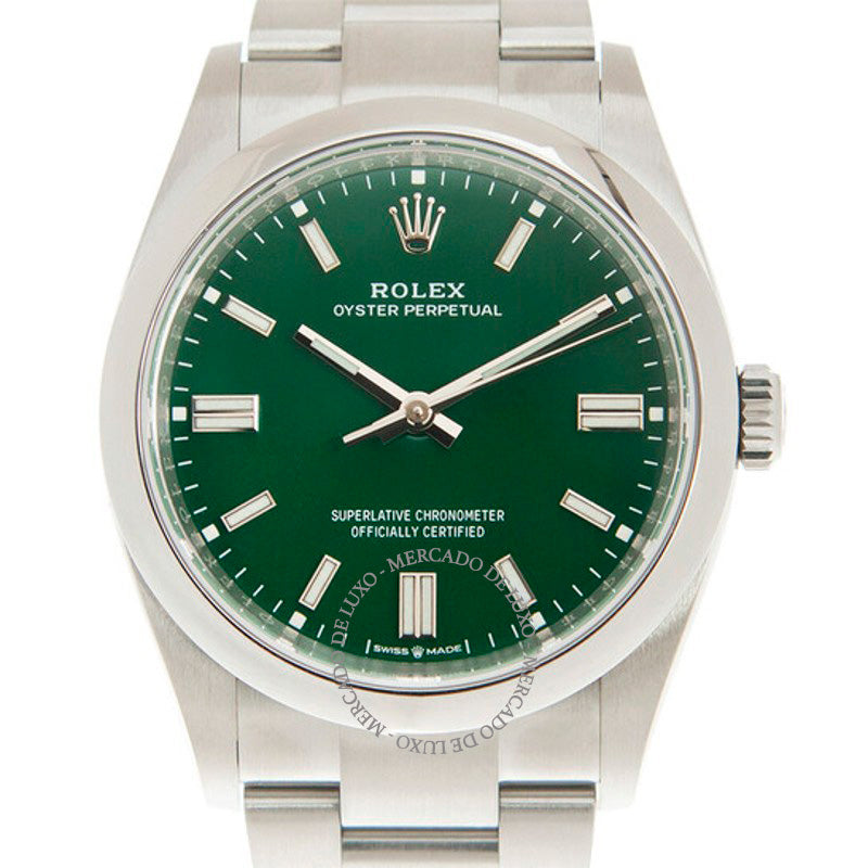 Relógio Oyster Perpetual Cronômetro Automático Mostrador Verde 36 mm - Mercado de Luxo - O Maior E-Commerce de Bens, Produtos e Serviços de Luxo do Brasil.