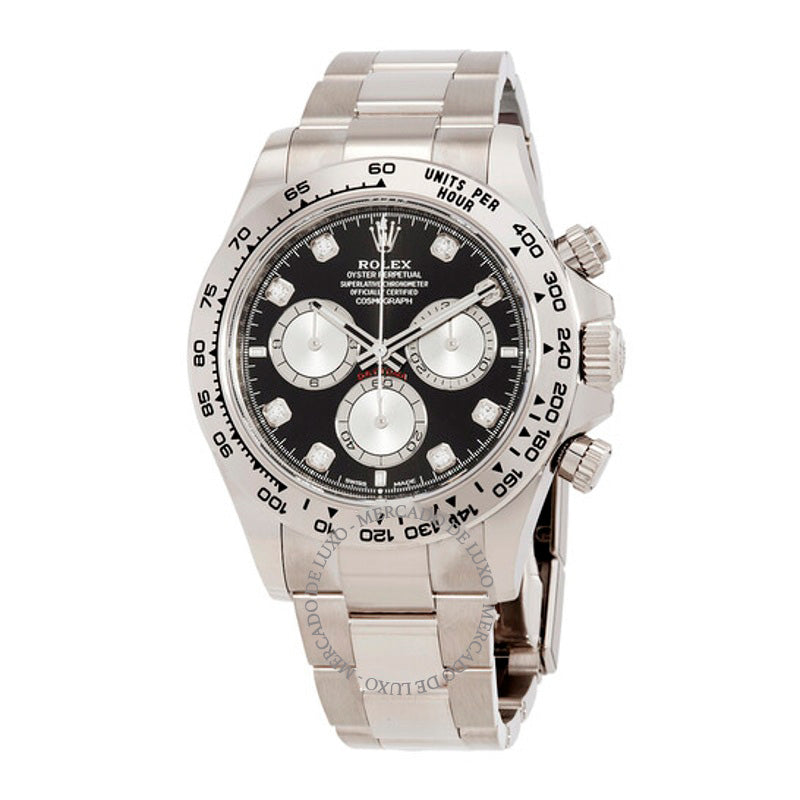 Relógio Daytona Cronógrafo Automático Diamante Mostrador Preto 40 mm - Mercado de Luxo - O Maior E-Commerce de Bens, Produtos e Serviços de Luxo do Brasil.