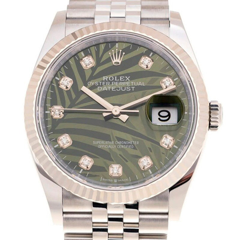 Relógio Datejust 36 Mostrador de Diamante com Motivo de Palma Verde Oliva 36 mm - Mercado de Luxo - O Maior E-Commerce de Bens, Produtos e Serviços de Luxo do Brasil.