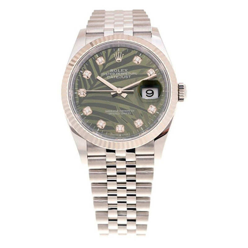 Relógio Datejust 36 Mostrador de Diamante com Motivo de Palma Verde Oliva 36 mm - Mercado de Luxo - O Maior E-Commerce de Bens, Produtos e Serviços de Luxo do Brasil.