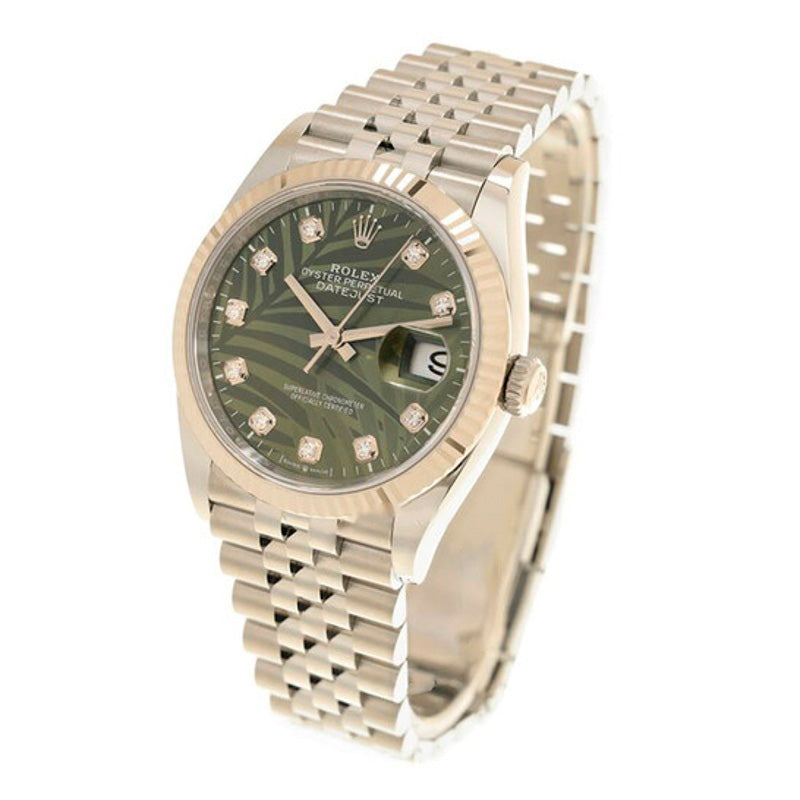 Relógio Datejust 36 Mostrador de Diamante com Motivo de Palma Verde Oliva 36 mm - Mercado de Luxo - O Maior E-Commerce de Bens, Produtos e Serviços de Luxo do Brasil.