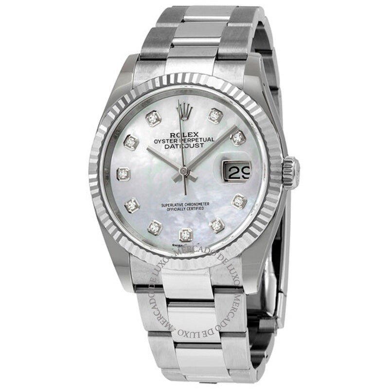 Relógio Datejust 36 Mostrador de Diamante em Madrepérola Branca 36 mm - Mercado de Luxo - O Maior E-Commerce de Bens, Produtos e Serviços de Luxo do Brasil.