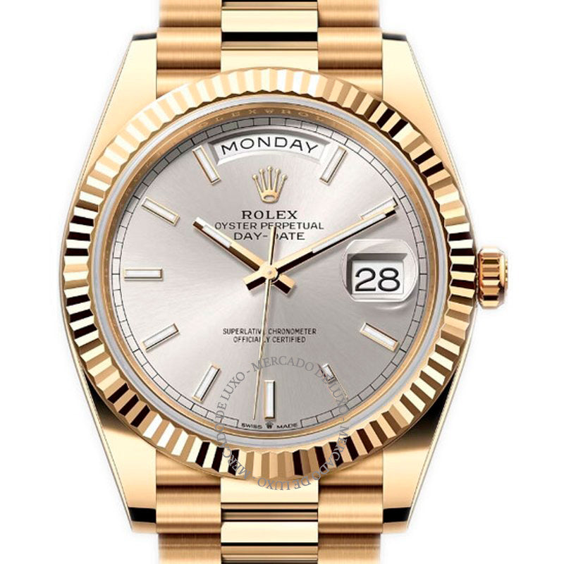 Relógio Day-Date Cronômetro Automático Mostrador Prateado 40 mm - Mercado de Luxo - O Maior E-Commerce de Bens, Produtos e Serviços de Luxo do Brasil.