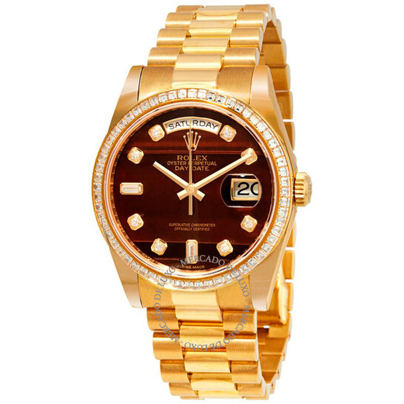 Relógio Day-Date Chocolate Bulls Eye Mostrador de Diamante 36 mm - Mercado de Luxo - O Maior E-Commerce de Bens, Produtos e Serviços de Luxo do Brasil.