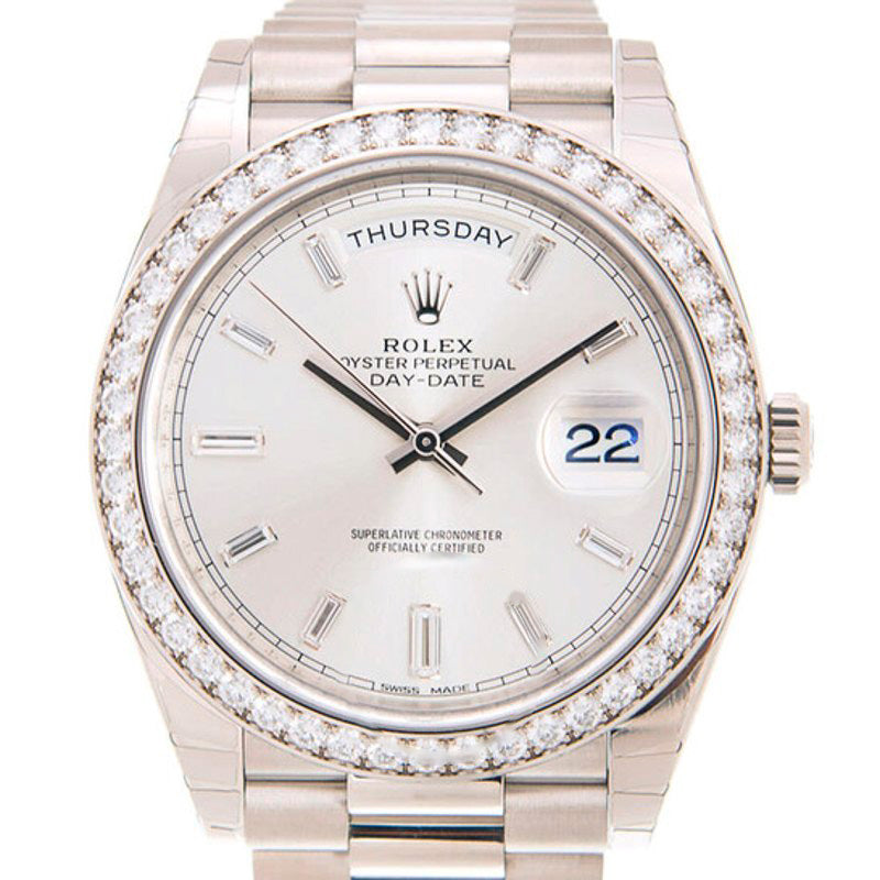 Relógio Dia Data 40 Automático Prata Mostrador Diamante 40 mm - Mercado de Luxo - O Maior E-Commerce de Bens, Produtos e Serviços de Luxo do Brasil.