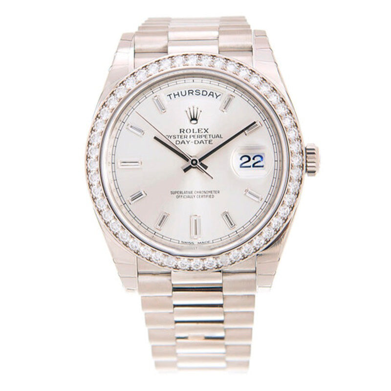 Relógio Dia Data 40 Automático Prata Mostrador Diamante 40 mm - Mercado de Luxo - O Maior E-Commerce de Bens, Produtos e Serviços de Luxo do Brasil.