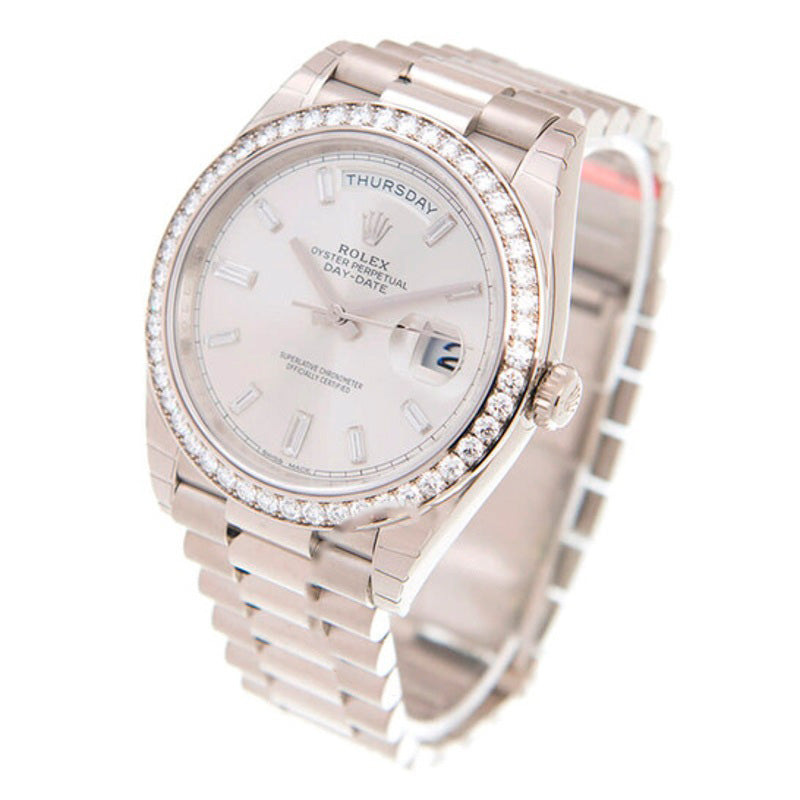 Relógio Dia Data 40 Automático Prata Mostrador Diamante 40 mm - Mercado de Luxo - O Maior E-Commerce de Bens, Produtos e Serviços de Luxo do Brasil.