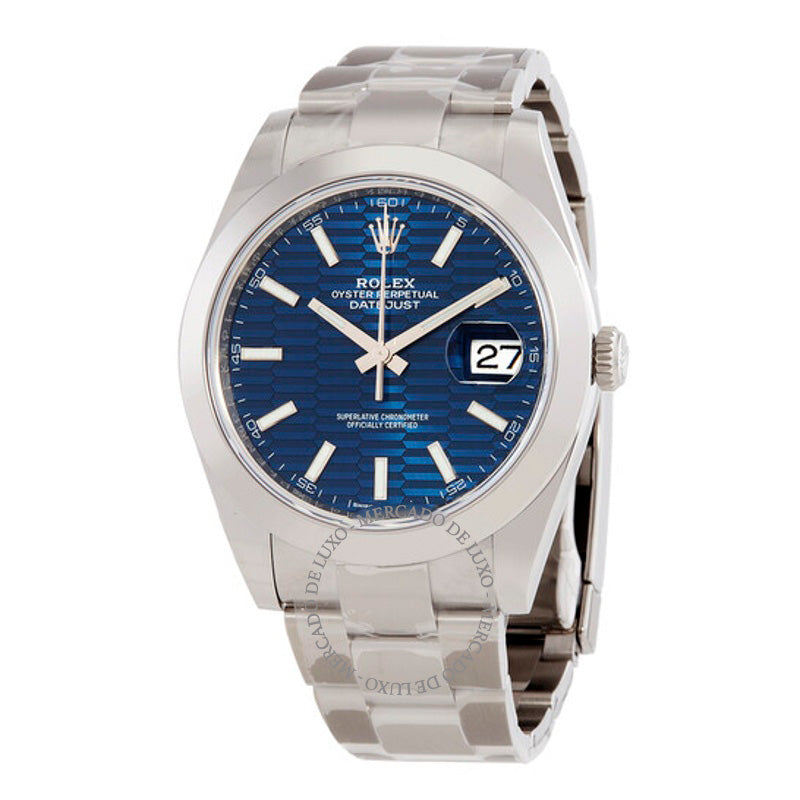 Relógio Datejust 41 Mostrador com motivo canelado azul brilhante 41 mm - Mercado de Luxo - O Maior E-Commerce de Bens, Produtos e Serviços de Luxo do Brasil.