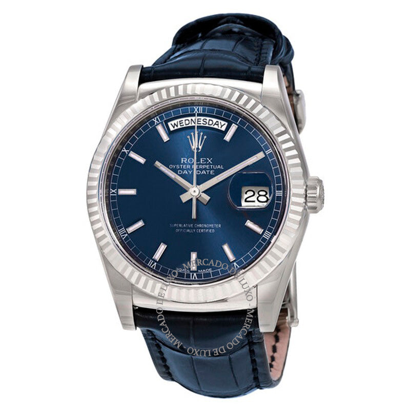 Relógio Cronômetro Automático Day-Date Mostrador Azul 36 mm - Mercado de Luxo - O Maior E-Commerce de Bens, Produtos e Serviços de Luxo do Brasil.
