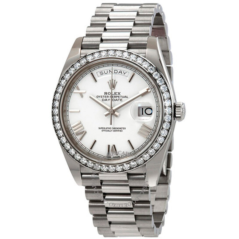 Relógio Day-Date 40 Automático Diamante Mostrador Branco 40 mm - Mercado de Luxo - O Maior E-Commerce de Bens, Produtos e Serviços de Luxo do Brasil.