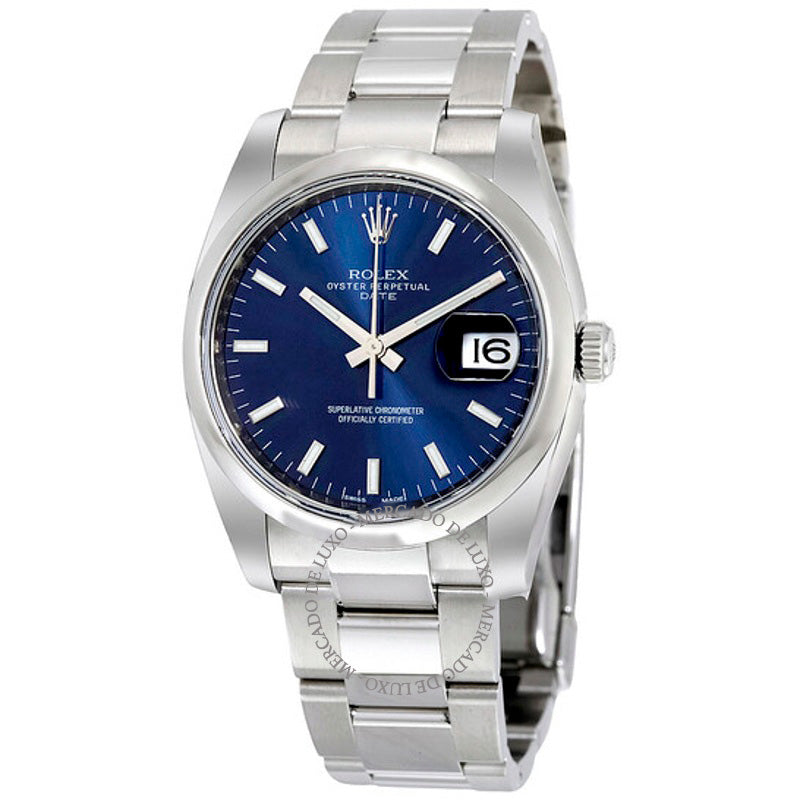 Relógio Oyster Perpetual Date 34 Mostrador Azul 34 mm - Mercado de Luxo - O Maior E-Commerce de Bens, Produtos e Serviços de Luxo do Brasil.