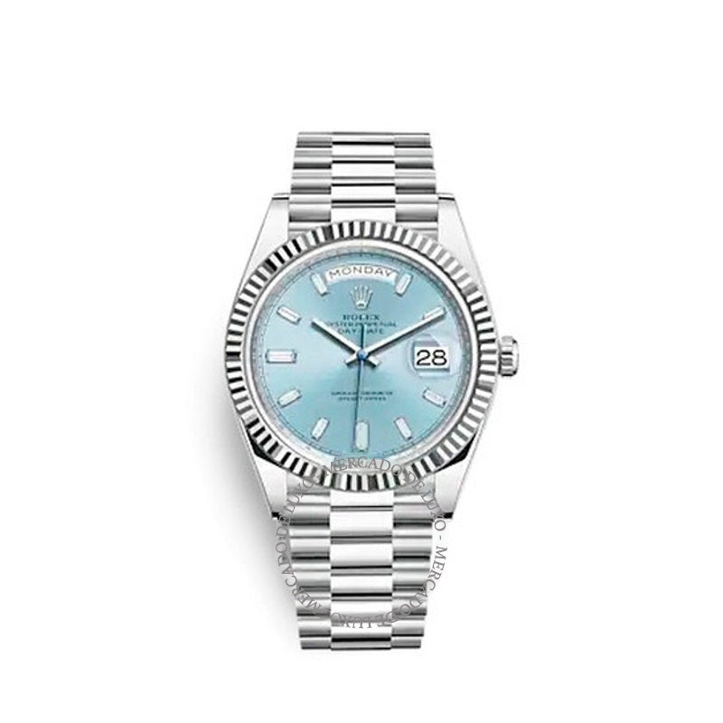 Relógio Day-Date 40 Mostrador Baguette Azul Gelo 40 mm - Mercado de Luxo - O Maior E-Commerce de Bens, Produtos e Serviços de Luxo do Brasil.