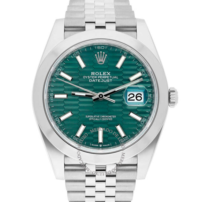 Relógio Datejust 41 Mostrador canelado verde menta 41 mm - Mercado de Luxo - O Maior E-Commerce de Bens, Produtos e Serviços de Luxo do Brasil.