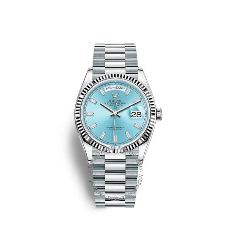 Relógio Day-Date 36 Mostrador Azul Gelo Bguette 36 mm - Mercado de Luxo - O Maior E-Commerce de Bens, Produtos e Serviços de Luxo do Brasil.