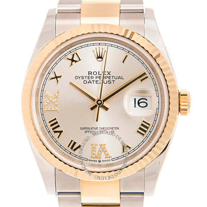 Relógio Datejust 36 Mostrador de Diamantes em Prata 36 mm - Mercado de Luxo - O Maior E-Commerce de Bens, Produtos e Serviços de Luxo do Brasil.