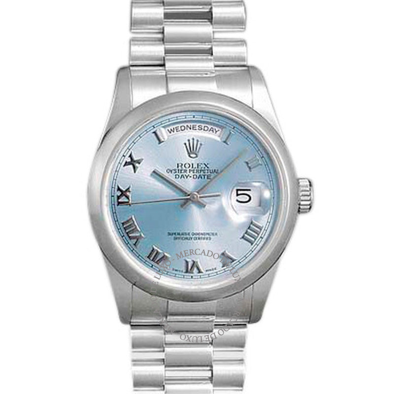 Relógio Dia Data Mostrador Romano Azul 36 mm - Mercado de Luxo - O Maior E-Commerce de Bens, Produtos e Serviços de Luxo do Brasil.