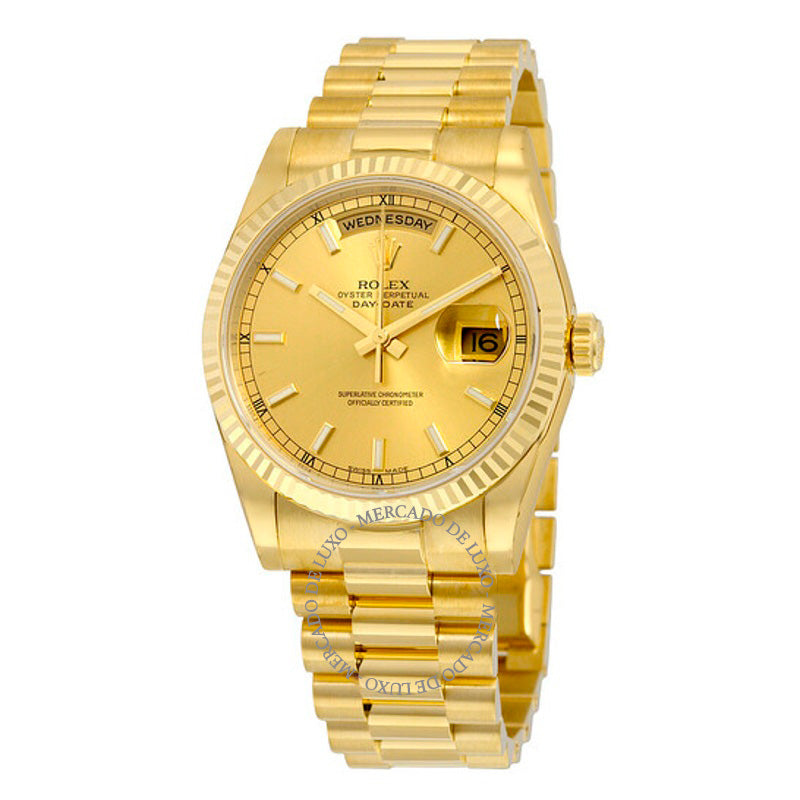 Relógio Mostrador de champanhe Day-Date 36 mm - Mercado de Luxo - O Maior E-Commerce de Bens, Produtos e Serviços de Luxo do Brasil.