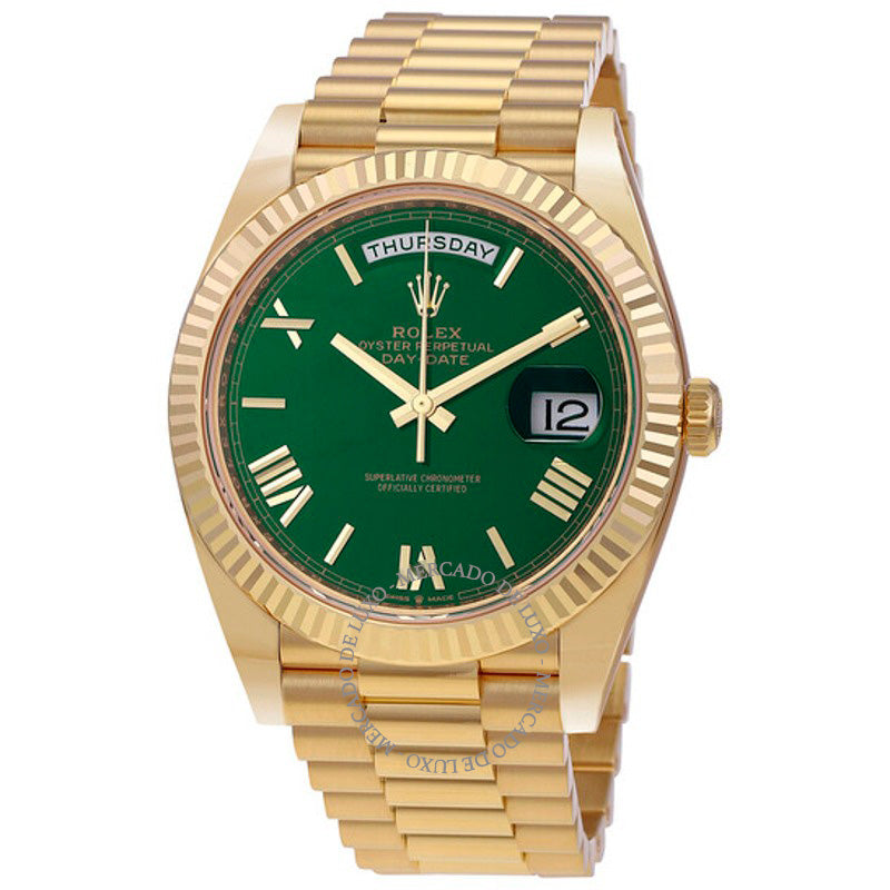 Relógio Day-Date 40 Mostrador Verde 40 mm - Mercado de Luxo - O Maior E-Commerce de Bens, Produtos e Serviços de Luxo do Brasil.