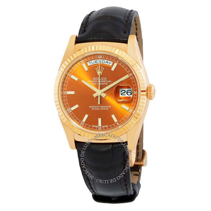 Relógio Mostrador Dia Data Cognac 36 mm - Mercado de Luxo - O Maior E-Commerce de Bens, Produtos e Serviços de Luxo do Brasil.