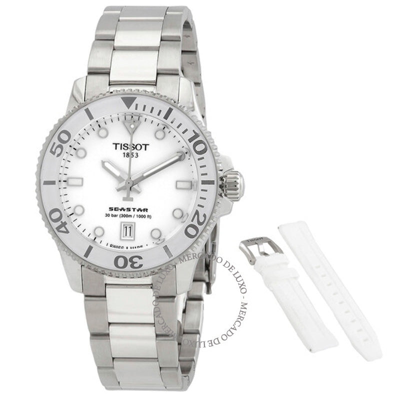 Relógio Seastar Quartzo Mostrador Branco 36 mm - Mercado de Luxo - O Maior E-Commerce de Bens, Produtos e Serviços de Luxo do Brasil.