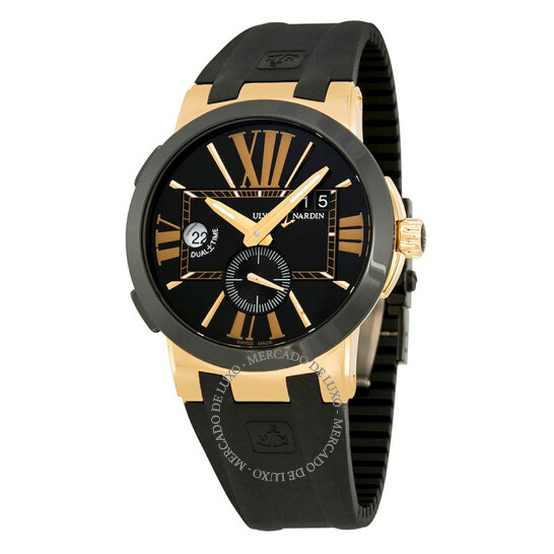 Relógio Executivo Dual Time Mostrador Preto  - Mercado de Luxo - O Maior E-Commerce de Bens, Produtos e Serviços de Luxo do Brasil.