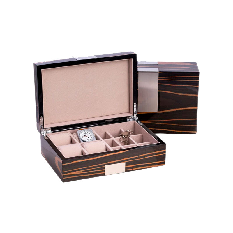 Caixas e Winders Lacquered Ebony Burl Wood Cufflink Valet Box - Mercado de Luxo - O Maior E-Commerce de Bens, Produtos e Serviços de Luxo do Brasil.