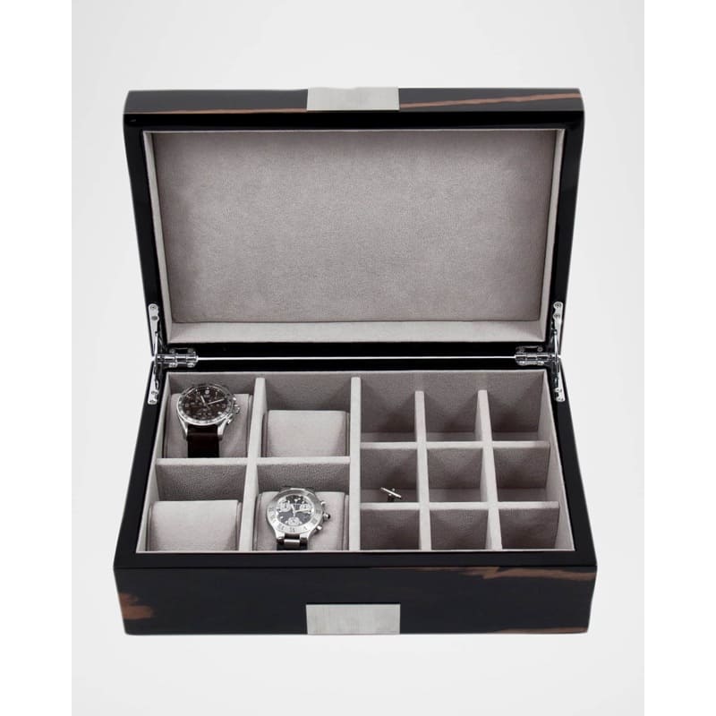 Caixas e Winders Lacquered Ebony Burl Wood Cufflink Valet Box - Mercado de Luxo - O Maior E-Commerce de Bens, Produtos e Serviços de Luxo do Brasil.