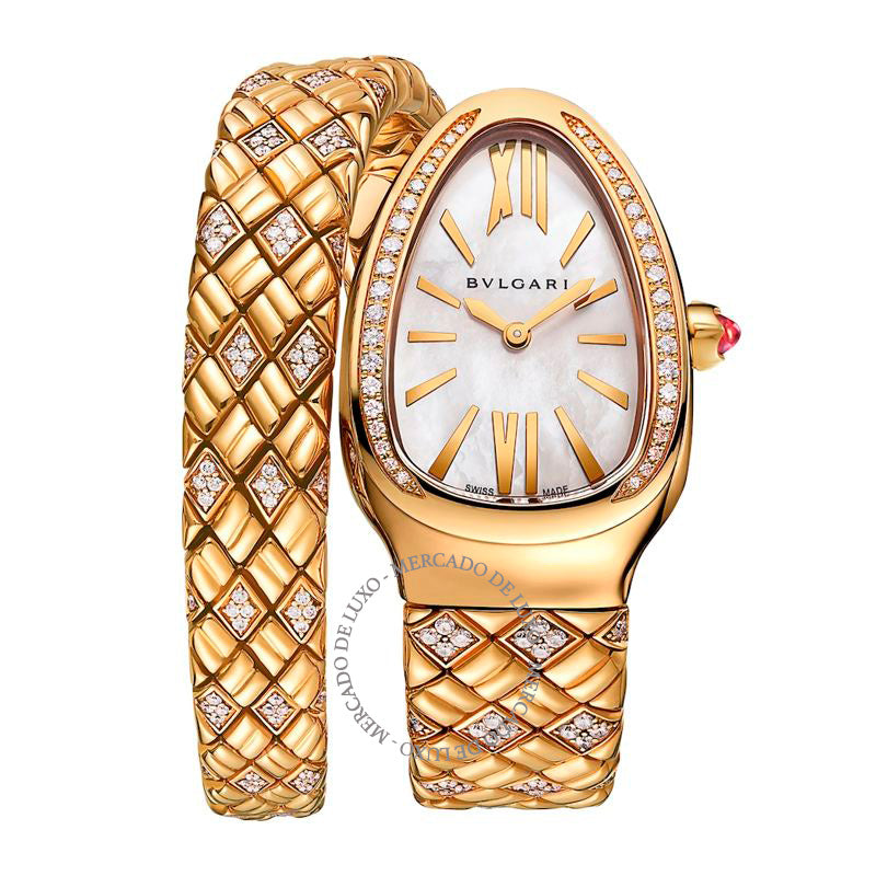 Relógio Serpenti Spiga 35 mm em Ouro Amarelo e Diamantes - Mercado de Luxo - O Maior E-Commerce de Bens, Produtos e Serviços de Luxo do Brasil.