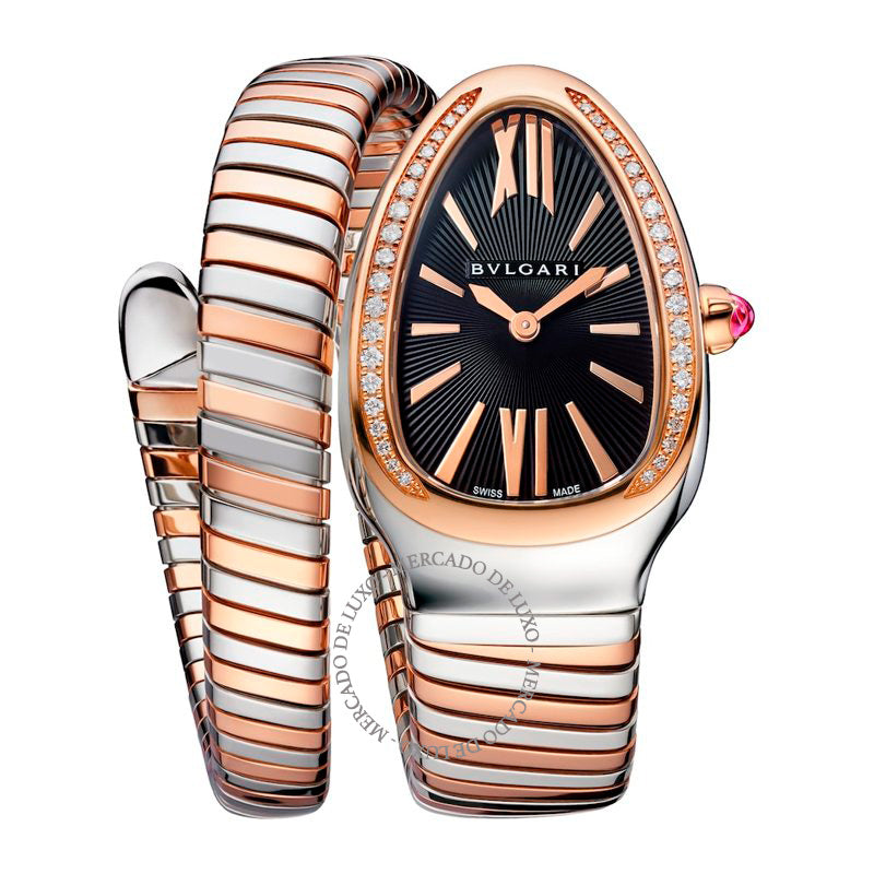 Relógio Serpenti Tubogas em Ouro Rosé Aço Inoxidável e Diamante 35 mm - Mercado de Luxo - O Maior E-Commerce de Bens, Produtos e Serviços de Luxo do Brasil.