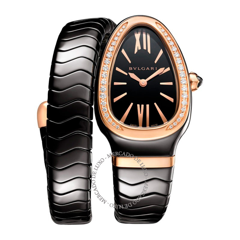 Relógio Serpenti Spiga em Ouro Rosé cerâmica e Diamante 35 mm - Mercado de Luxo - O Maior E-Commerce de Bens, Produtos e Serviços de Luxo do Brasil.