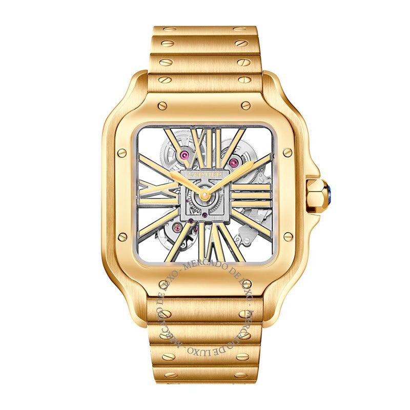 Relógio Santos de Skeleton Grande em Ouro Amarelo 28 mm - Mercado de Luxo - O Maior E-Commerce de Bens, Produtos e Serviços de Luxo do Brasil.